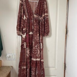 Flying Tomato Maroon Paisley Long Sleeve Dress